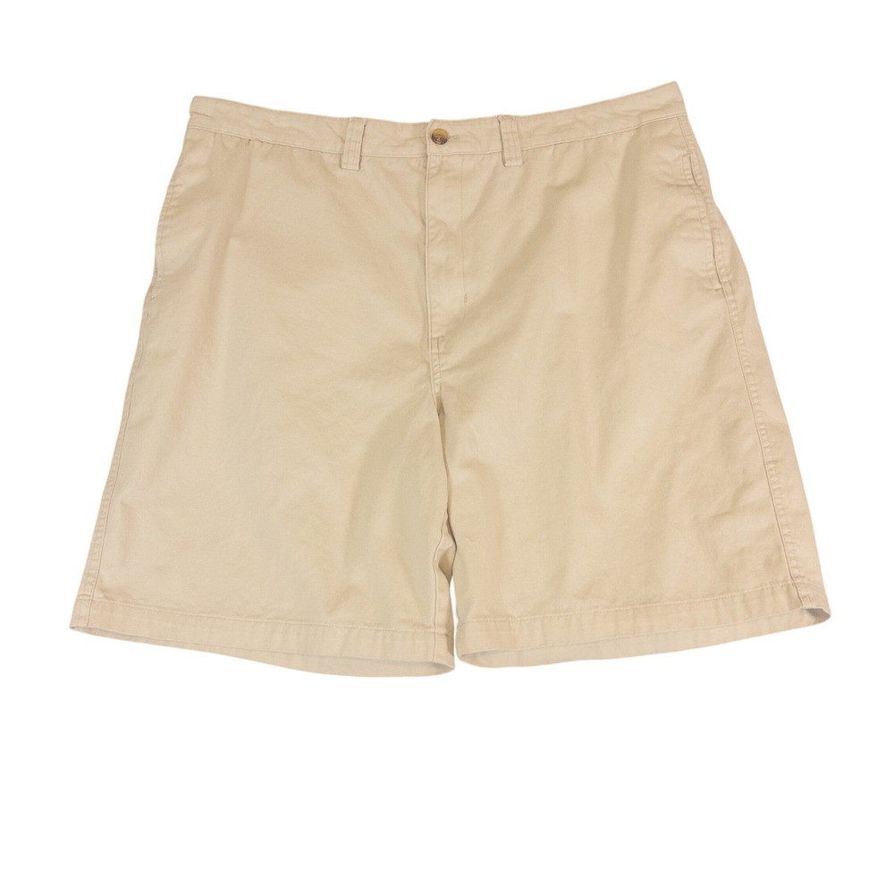 Chaps Mens Khaki Tan Chino Shorts Size 42 100% Cotton Flat Front Casual Classic